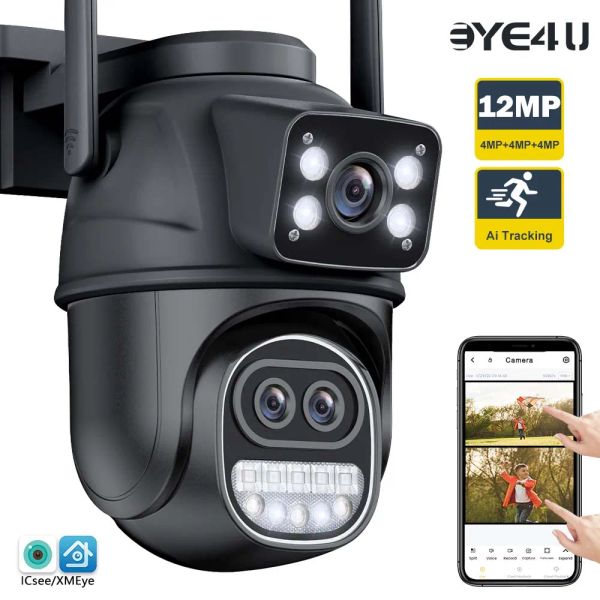 Cameras 6K 12MP WiFi IP Camera Outdoor 8x Zoom Three Lens Doudal Screens PTZ Camera Tracking Security Protection Protection Surveillance 8MP CAM