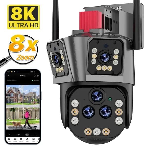 Cameras 6K HD WiFi IP Camera 8x Zoom Five Lens PTZ Camera Outdoor Three Screen Tracking Auto Dupor Video Video Subsparelance Camera IPC360