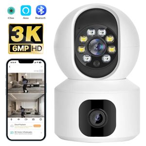 Cameras 6MP 3K Dual Lens PTZ IP Camera WiFi Double écran Home Security Camera 3MP HD Suivi Auto Support Baby Monitor Video Subsilance ICSEE