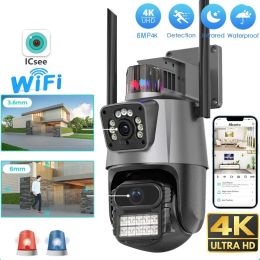 Camera's 6mp 4K IP -camera Dual Lens Dual Screen PTZ WiFi Camera Outdoor Waterdoor Zaken Video Surveillance Camera Police Licht alarm