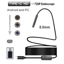 Cameras 720p 8 mm d'objectif Typec USB Endoscope Borescope tube étanche d'inspection Endoscope Mini appareil photo pour le téléphone Android PC Windows