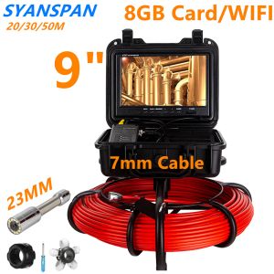 Caméras 7 mm Cable Pipe Inspection vidéo Caméra 9 pouces avec DVR 8 Go TF Carte Syanspan Waterpoof 23 mm Endoscope d'égout d'égout de vidange