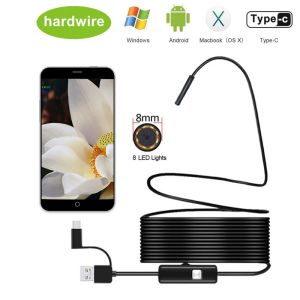 Caméras Endoscope de 8,0 mm Caméra 1080p Endoscope USB HD avec 8 LED 1/2/5/10m / 10m Câble flexible Imperméable Inspection Borescope pour Android PC
