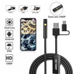 Camera's 8mm Dual Lens Endoscoop Camera IP68 Waterdichte inspectie Borescope Automotor Rioolpijp voor Android smartphone USB Type C