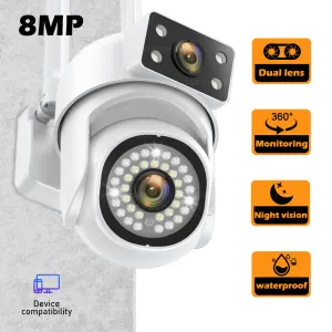 Caméras 8MP 1 / 3PCS CAME DE SURVEILLANCE IP IP OUTDOOR 8X ZOOM WiFi Camera HD Sécurité sans fil Vision nocturne Automatique Monitor de suivi humain