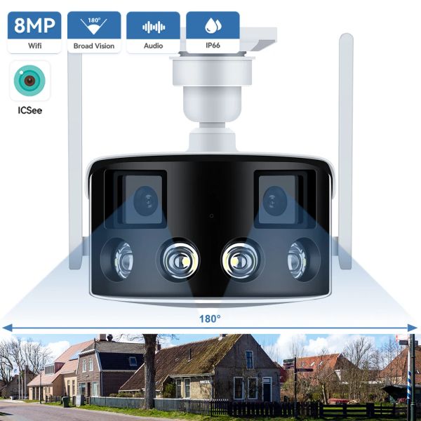 Cameras 8MP 4K Dual Lens Wide angle 180 ° WiFi IP Camera ICSEE AI Human Detect Outdoor 4MP Ultra Color Night Vision de surveillance