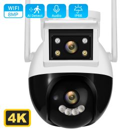 Cameras 8MP 4K Dual Lens WiFi Ptz Camera Live Dual Screen Ai Tracking Human Detection Outdoor IP Camera Video Subspare