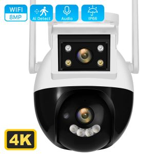 Cámaras 8MP 4K Lente dual Wifi PTZ Camera Live Dual Screen AI Seguimiento automático Detección humana Cámara IP al aire libre Cámara de vigilancia de video de vigilancia