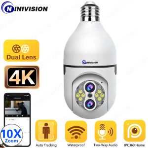 Cámaras 8MP 4K E27 Cámara de bombilla Wifi Baby Monitor 10x zoom Seguimiento automático Video Vidroviciación Interior Seguridad Cam Lightlight Carecam