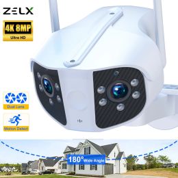 Camera's 8mp 4K HD WiFi IP Camera Outdoor Dual Lens 180 ° Wijdhoek Beveiliging Cam 6mp Panoramische CCTV Video Surveillance AI Human Detectie