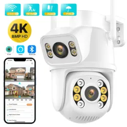 Cameras 8MP 4K HD WiFi IP Camera Outdoor PTZ Duallens DualScreen Ai Human Detection onvif P2P Sécurité de sécurité Caméra ICSEE