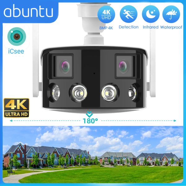 Cameras 8MP 4K IP Camera WiFi WiFi OUTERNOOR 180 ° large angle angle panoramique Double Lens Caméra de surveillance