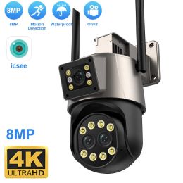 Cameras 8MP 4K IP CAME CAME WIFI CAMÉRICE OUTDOOR TROIS LESS 8X ZOOM AI DÉTECT HUMAIN AUTO Tracking WiFi Surfalance Camera ONVIF Prise en charge ICSEE