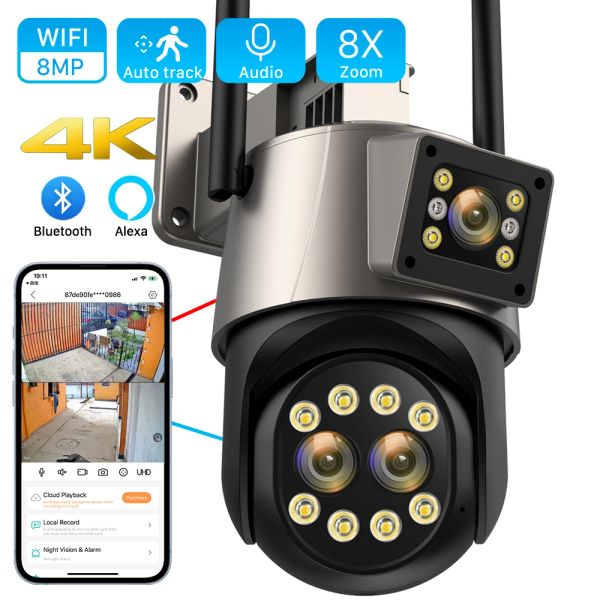 Cameras 8MP 4K IP CAME CAME WIFI CAMÉRICE OUTDOOR TROIS LESS 8X ZOOM AI DÉTECT HUMAIN AUTO Tracking WiFi Surfalance Camera ONVIF Prise en charge ICSEE