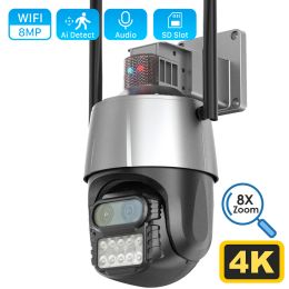 Caméras 8MP 4K CAME WIFI OUTDOOR avec Antitheft Sirène Alarme Double Lens 8x Zoom Ptz Speed Dome Camera AI Suivi Auto CCTV IP Camerie