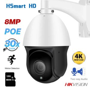 Cámaras 8MP 4K PTZ 30X Zoom Auto Focus Outdoor PTZ Speed Dome Cámara Audio Poe H.265 Vigilancia CCTV NVR HikVision Compatible