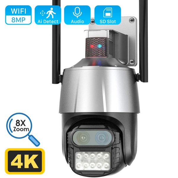 Cámaras 8MP 4K PTZ Cámara IP Dual Lente 8x Audio Audio Wifi Wifi Cámara Detección de movimiento Police Alarma de luz CCTV Video Vigilancia Cam.