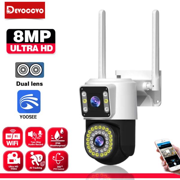 Caméras 8MP 4K PTZ CAME WIFI AVEC DOUBE LEEN DU DUAL SCREAM DÉTECTION DE MOTION DE MOTION DE SÉCURITÉ OUTDOOR IP CCTV Full Color Surveillance