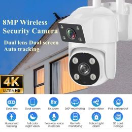 Cámaras 8MP 4K PTZ Wifi IP Camera IP HD Dual Len Detección Auto Seguimiento automático Cámara de vigilancia al aire libre Visión nocturna de seguridad impermeable