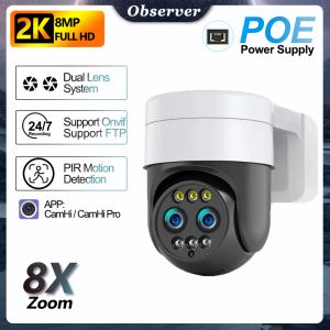 Cameras 8MP Binoculaire Poe WiFi Caméra de survivante 2k FHD 8X Zoom extérieur Double Lens IP CAM Suivi Auto Suivi CCTV Compatible avec NVR FTP