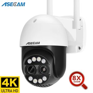 Cameras 8MP Double Lens 2,8 mm 12 mm 8x Zoom 4K PTZ IP WiFi Camera Outdoor AI Tracking Tracking CCTV Audio Security Video