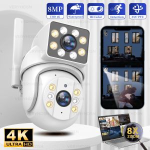 Cameras 8MP Double Lens WiFi Survalance Camera Color Vision Night Vision 8x Digital Zoom AI Suivi Auto Cloud Outdoor Wireless Security Cameras