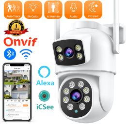 Caméras 8MP double écran et double lentille WiFi Caméra de survivante Couleur nocturne Vision AI Suivi automatique Cloud Camera de sécurité sans fil extérieur