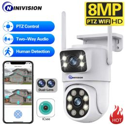 Cameras 8MP ICSEE OUTDOOOR Dual Lens Camera WiFi Analog Surveillance Human Motion Tracking PTZ Wireless Camera peut connecter 10ch 4K NVR