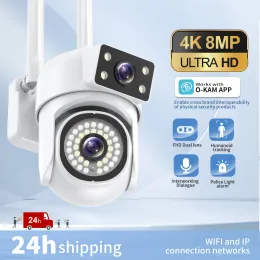 Cameras 8MP PTZ WiFi IP Camera 4K Double Lens 8x Zoom Human Detect Tracking Auto Terming Outdoor Termroproping Vision Night Vision CCTV Surveillance Caméras