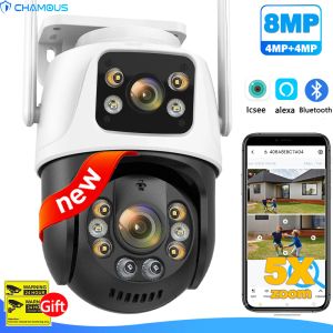 Camera's 8MP WiFi IP Camera Outdoor Dual Screen PTZ Surveillance Cam Beveiligingsbescherming 4MP CCTV AI Tracking Mini Dome 360 ° ICSEE Alexa