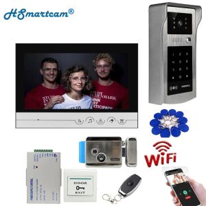 Caméras 9inch wifi video porte téléphonique Système d'interphone + verrouillage de boulon électrique + id carte inductive mot de passe caméra + alimentation application du téléphone