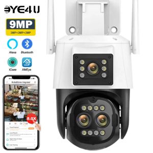 CAMERA 9MP 5K HD WiFi IP Camera Outdoor 8x Zoom Three Len Dual Screen PTZ Camera Tracking Security Protection Protection Surveillance 4MP CAM