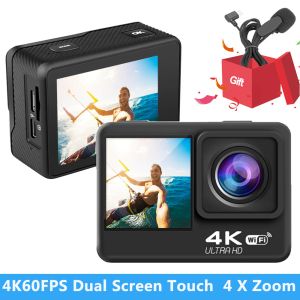 Caméras Action Caméra 4k 60fps 20MP 2.0 Touch LCD EIS Double écran WiFi CAMET CAM CAME IMPHERPORTHOP TEMOT COMPORME 4X ZOOM SPORT CAM