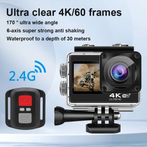 Camera's Action Camera 4K60FPS30MP DIVE Waterdichte fietsrotsklimmen Ski -touchscreen EIS Stabiele WiFi Action Camera