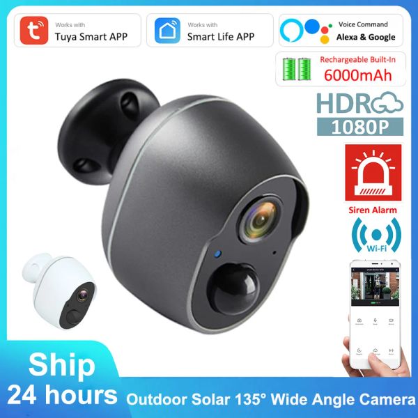 Caméras Alexa Google Tuya 3MP Battery Sirène Wiless WiFi CCTV Security Solar IP66 Outdoor Infrared Audio Video Subsrovelance FHD