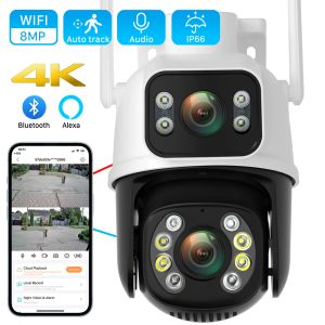 Camera's ANBIUX 8MP 4K PTZ WIFI -camera met dubbele lens dubbele schermen AI Human Detection Wireless Outdoor CCTV Security IP -camera ICSEE -app