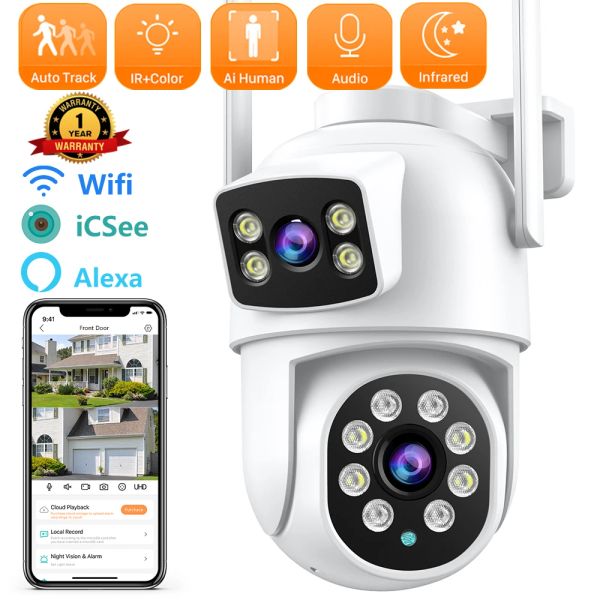 Cameras Anbiux 8MP PTZ WiFi Camera Double Lens avec double écran AI Human Detect Auto Tracking Auto Wireless Wireles Wiless Outdoor Surveillance Camera ICSEE