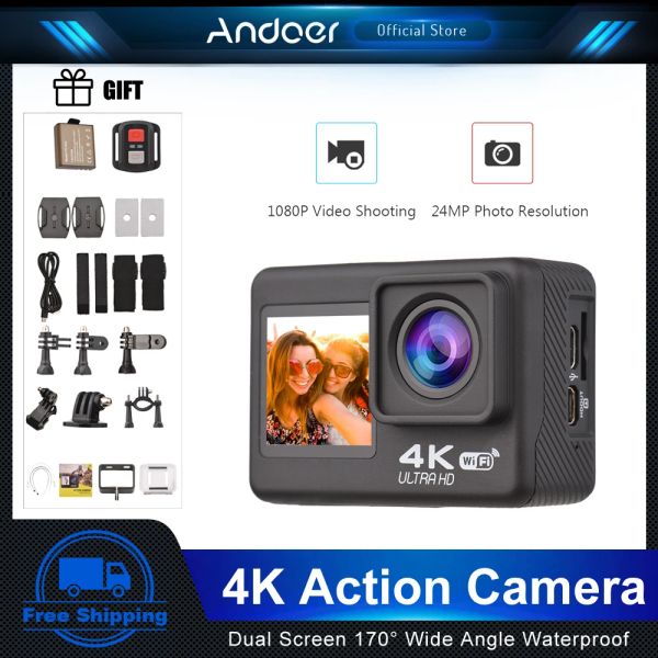 Caméras Andoer Action Camera 4k 60fps Double écran étanche avec une caméra de caméra sportive à distance