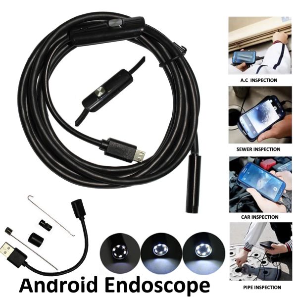 Cámaras Cámara de inspección del teléfono Android 1M 2M 5M 3.5m 7 mm Lente Endoscopio Tubo de inspección IP68 impermeable 480p Cámara de serpiente HD Micro USB