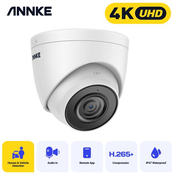 Cámaras Annke 1pc Ultra HD 8MP Cámara Poe 4K Netail en el interior de la red de resistencia a resistencia a la intemperie Dome Exir Night Vision Alerta de correo electrónico CCTV Camera