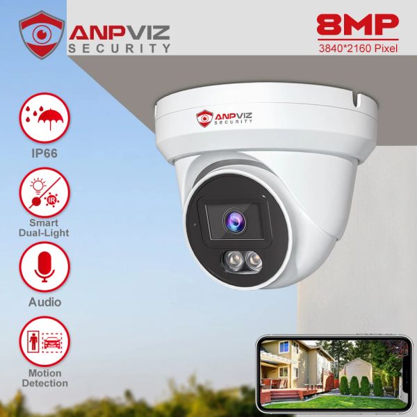 Cámaras ANPVIZ 8MP POE Cámara IP Torreta al aire libre Smart Dual Light ColorVu 30m CCTV Video IP67 H.265 Audio Personas y detección de vehículos