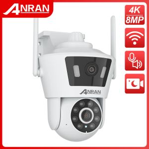 Camera's Anran 4K 8MP Surveillance Camera Dual Lens Dual Live View Outdoor Wireless Security Wifi Camera Color Night Vision Two Way Audio