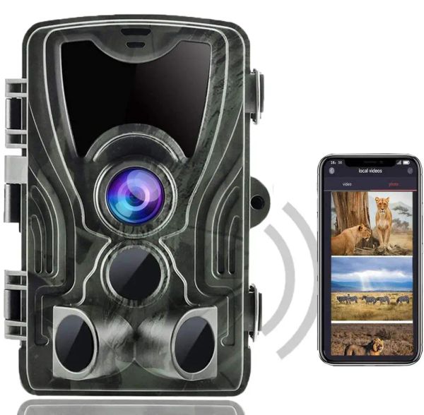 Cameras App Bluetooth Live Show WiFi Trail Camera Stream en direct Stramage Caméras WiFi801B 24MP 1296P Night Vision Wildlife Surveillance