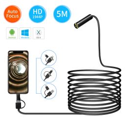 Cámaras Endoscopio Auto Focus HD1944P para automóviles Android Tipo de teléfono C 5MP Mini Cámara de inspección de alcantarillado Endoscopia USB de 12 mm Borescope 120m