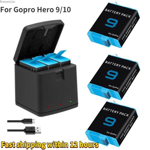 Cameras Batteries pour GoPro Hero 10 9 Camera 3 voies Smart Charging Battery Chargeur Boîte de rangement pour GoPro 9 10 Black Accessories Kit