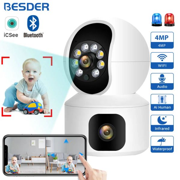 Cameras Besder 4MP WiFi Caméra avec deux écrans Baby Monitor Vision Vision Indoor Mini PTZ Sécurité IP Caméra CCTV CAMERA