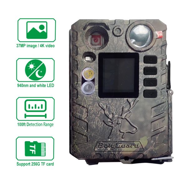 Cameras BOLYGUARD 37MP BG410D Dual Flash (LED Black IR White) Caméra de jeu vidéo de chasse portable 2,7k