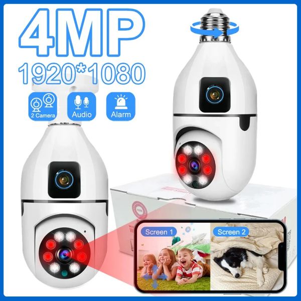Caméras Bulb Camera Double Lens Indoor 4MP CCTV IP WiFi Security Protection Wireless Smart Home Mobile Monit