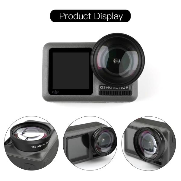 Caméra caméra Lobjectif macro 15x externe pour DJI Osmo Action / 180 degrés Fisheye Lens Osmo Action Camera Accessoires