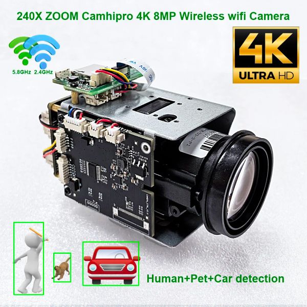 Cameras CaMhipro 4k 8MP 240x Zoom WiFi Wiless IP Camera Auto Iris P2P Onvif Sony IMX415 WiFi SD 256 Go IP Camera
